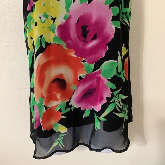 Chenault Black Floral Cottagecore Summer Ruffle Collar Artsy Flowy Top PS - Picture 3 of 11